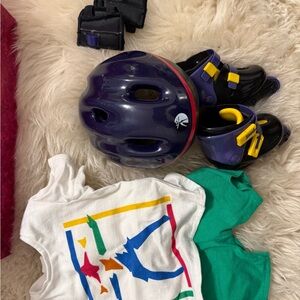 Purple Helmet and Black Roller Skates with Yellow Accents